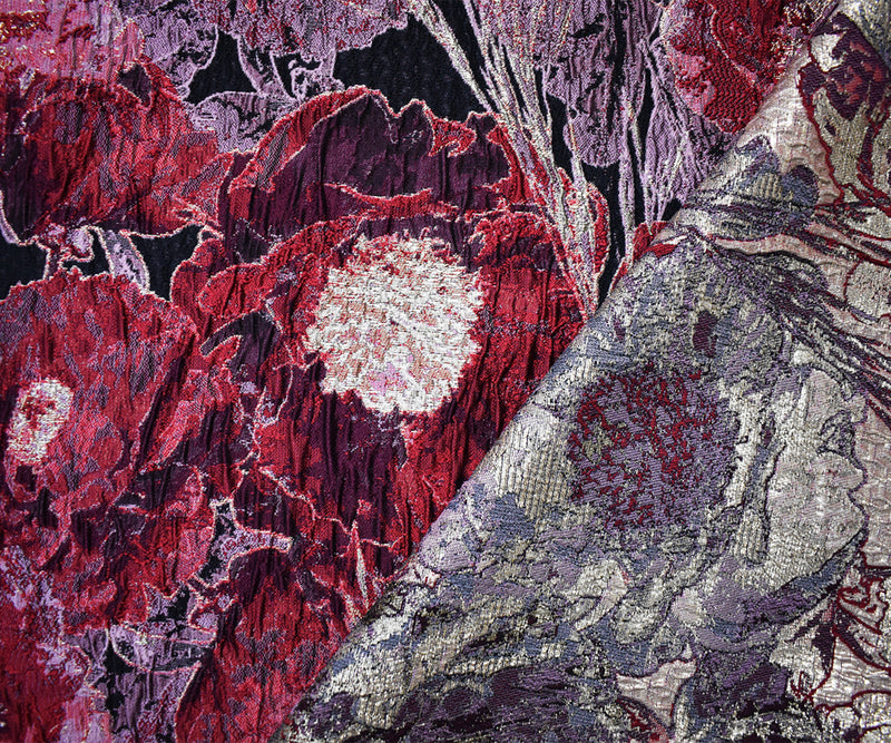 Red-Gold Abstract Floral Jacquard Matelasse Brocade Woven Fabric
