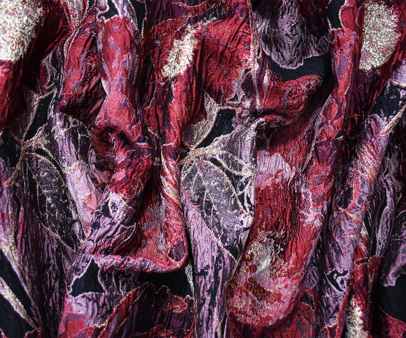 Red-Gold Abstract Floral Jacquard Matelasse Brocade Woven Fabric
