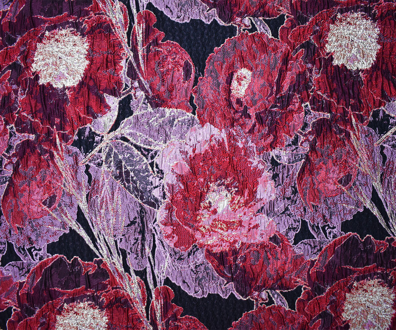 Red-Gold Abstract Floral Jacquard Matelasse Brocade Woven Fabric