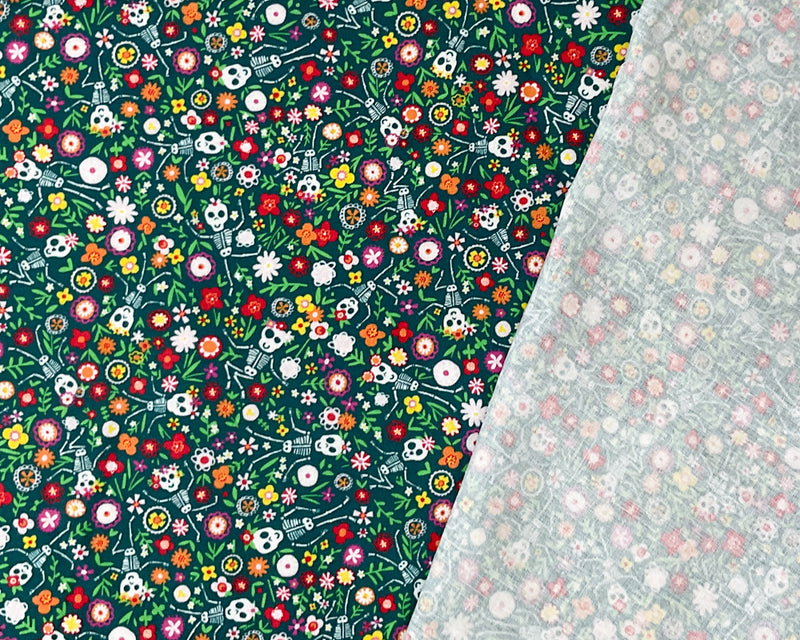 Teal Cotton Dashwood Studio Floral Skeleton Quilting Woven Fabric