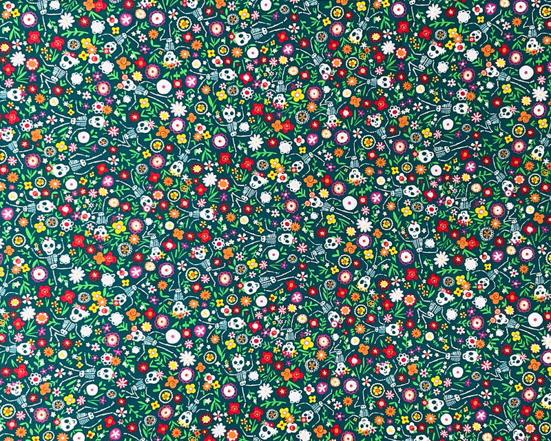 Teal Cotton Dashwood Studio Floral Skeleton Quilting Woven Fabric