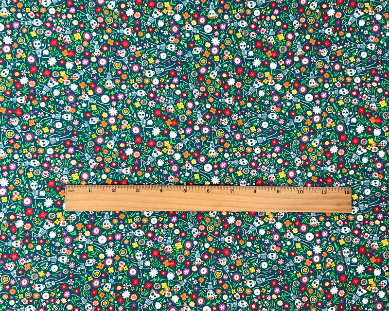 Teal Cotton Dashwood Studio Floral Skeleton Quilting Woven Fabric