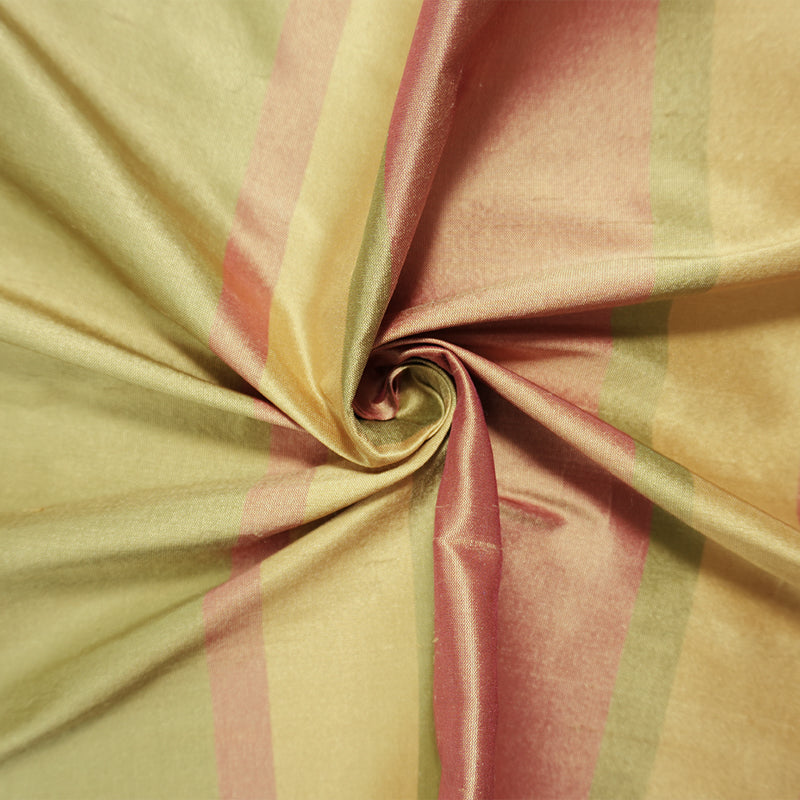 Tan Beige Silk Stripe Taffeta Woven Fabric