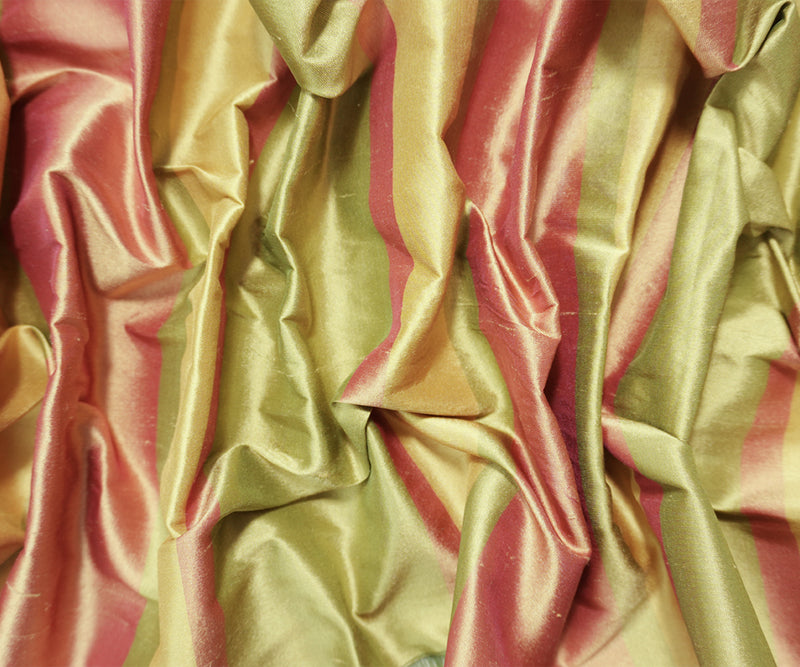 Tan Beige Silk Stripe Taffeta Woven Fabric
