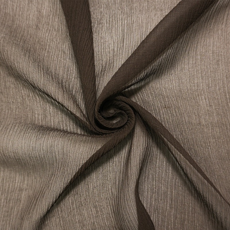 Brown Silk Solid Crinkle Yoryu Chiffon Woven Fabric