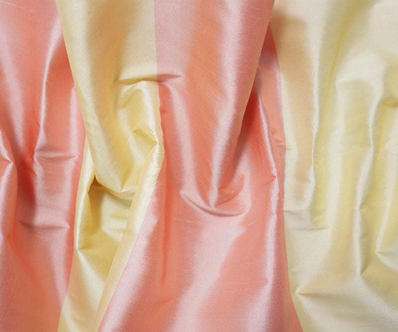 Beige-Coral Silk Stripe Taffeta Woven Fabric