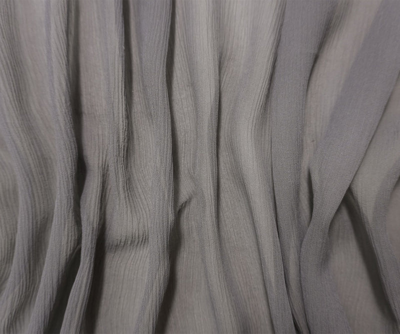 Gray Silk Solid Crinkled Chiffon Woven Fabric
