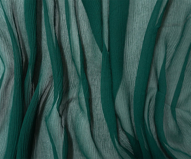 Deep Green Silk Solid Crinkled Chiffon Woven Fabric