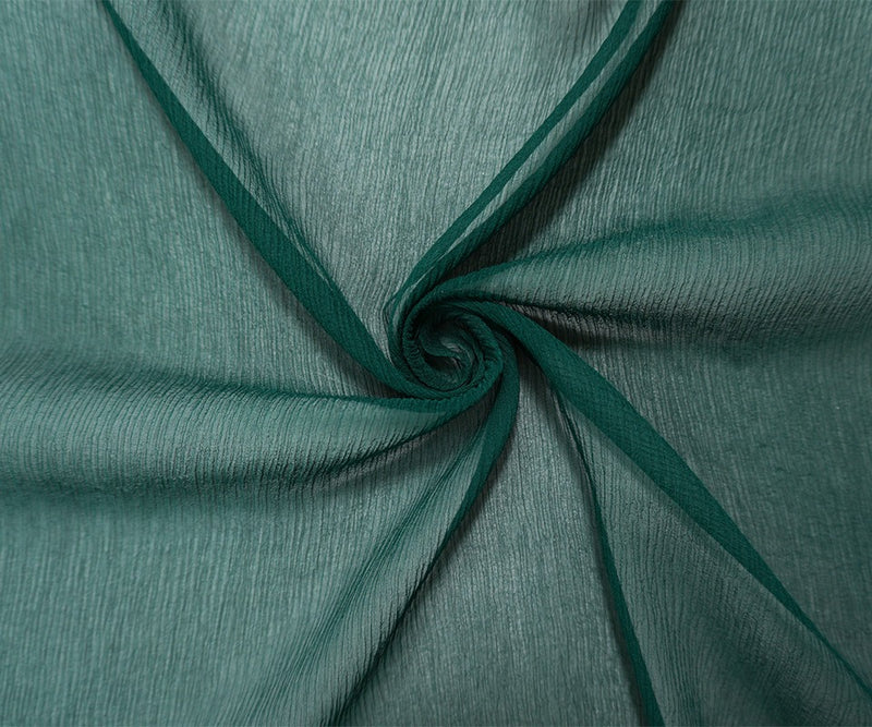 Deep Green Silk Solid Crinkled Chiffon Woven Fabric