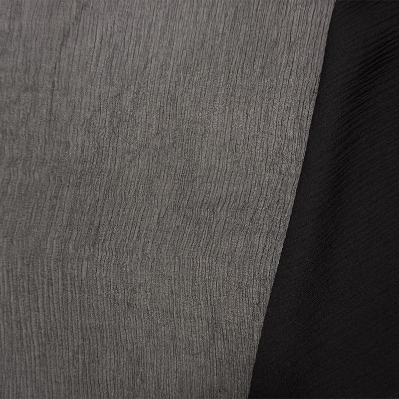 Black Silk Solid Crinkled Chiffon Woven Fabric