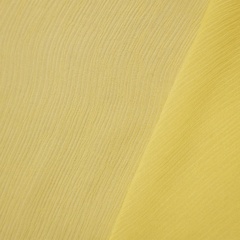 Yellow Silk Solid Crinkled Chiffon Woven Fabric
