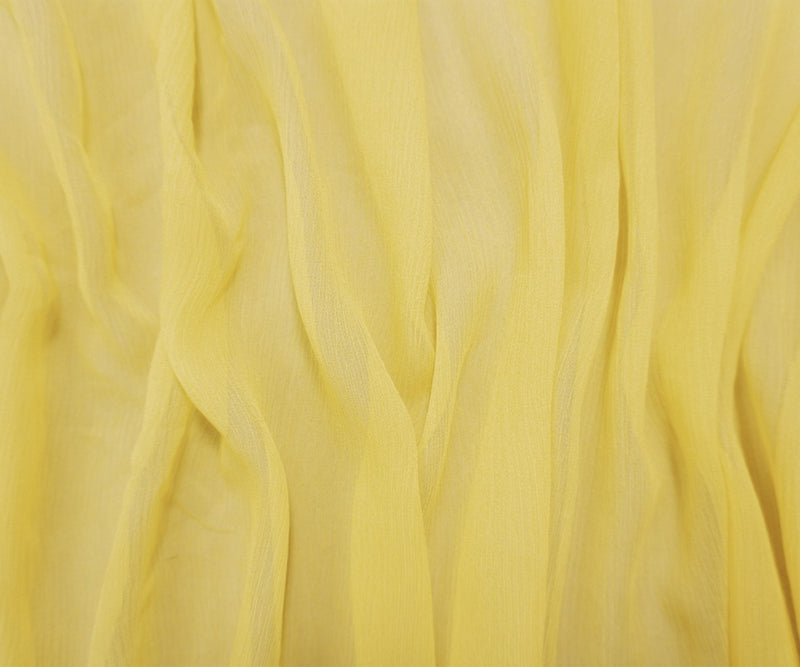 Yellow Silk Solid Crinkled Chiffon Woven Fabric