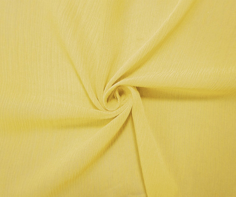 Yellow Silk Solid Crinkled Chiffon Woven Fabric
