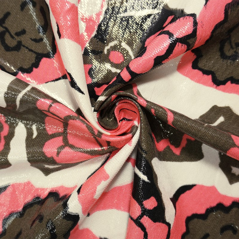 Pink Silk-Poly Floral Printed Satin Woven Fabric