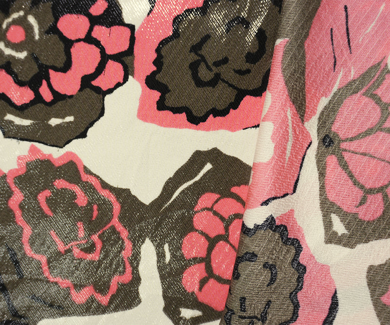 Pink Silk-Poly Floral Printed Satin Woven Fabric