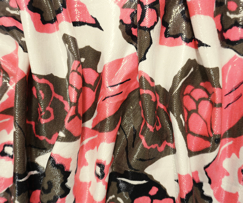 Pink Silk-Poly Floral Printed Satin Woven Fabric