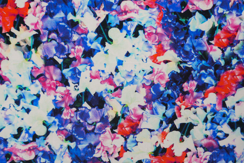 Blue Silk Floral Printed Crepe De Chine Woven Fabric