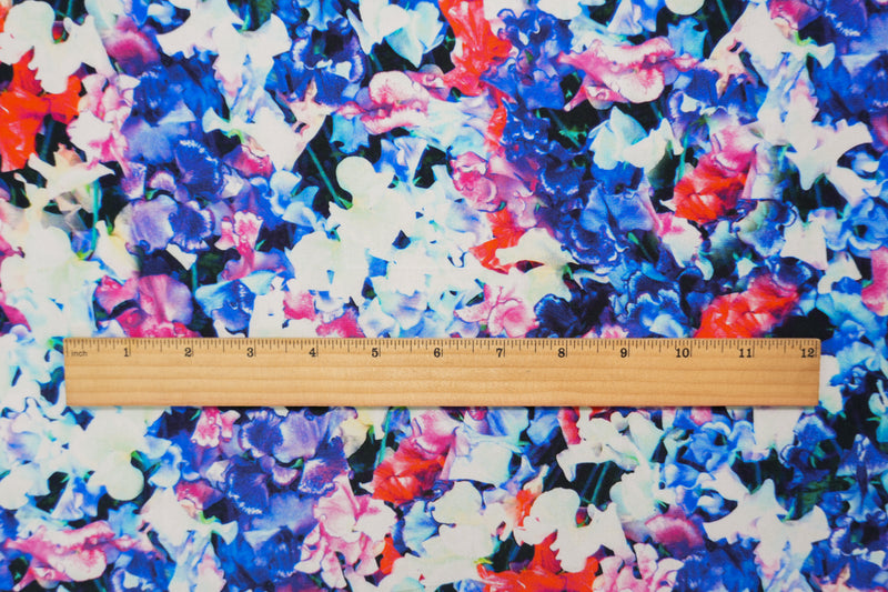 Blue Silk Floral Printed Crepe De Chine Woven Fabric