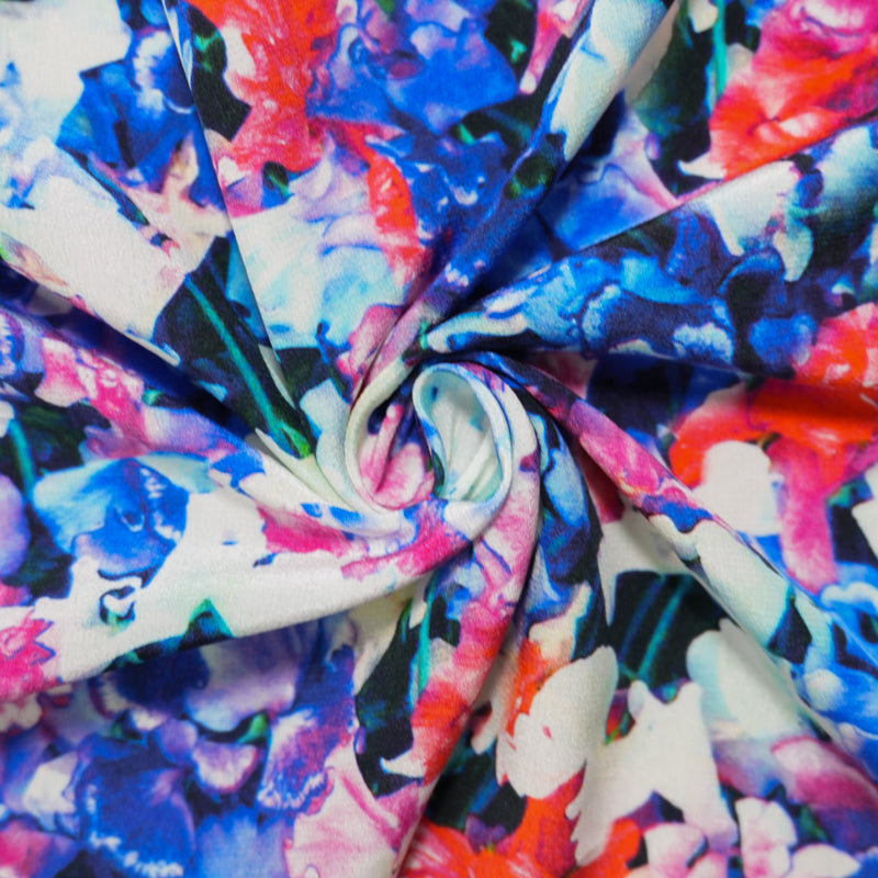Blue Silk Floral Printed Crepe De Chine Woven Fabric