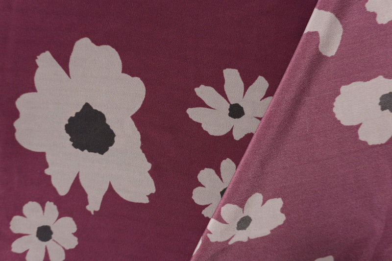 1 1/2 YD PC-Burgundy Silk Floral Printed Matte Crepe De Chine Woven Fabric