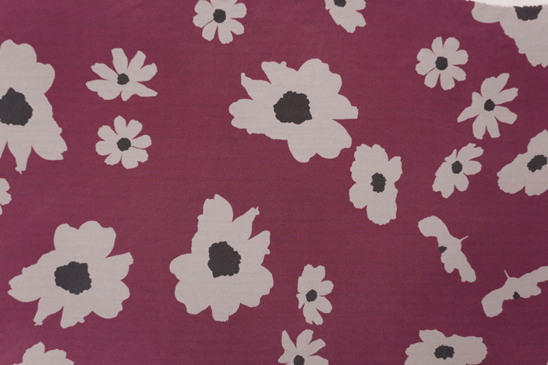 1 1/2 YD PC-Burgundy Silk Floral Printed Matte Crepe De Chine Woven Fabric