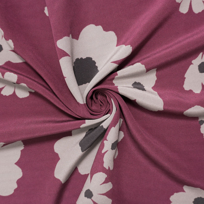 1 1/2 YD PC-Burgundy Silk Floral Printed Matte Crepe De Chine Woven Fabric