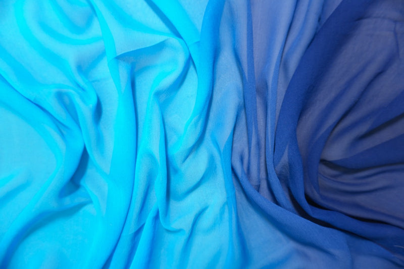 Blue Silk Ombre Border Printed Chiffon Woven Fabric