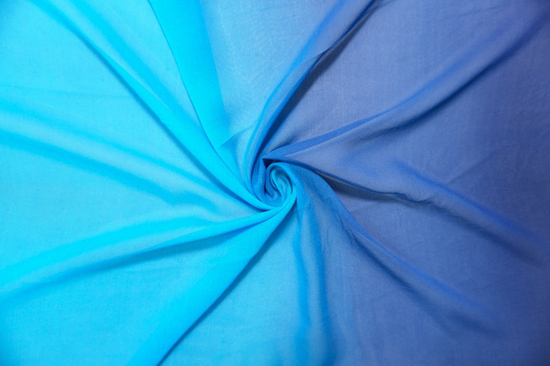 Blue Silk Ombre Border Printed Chiffon Woven Fabric