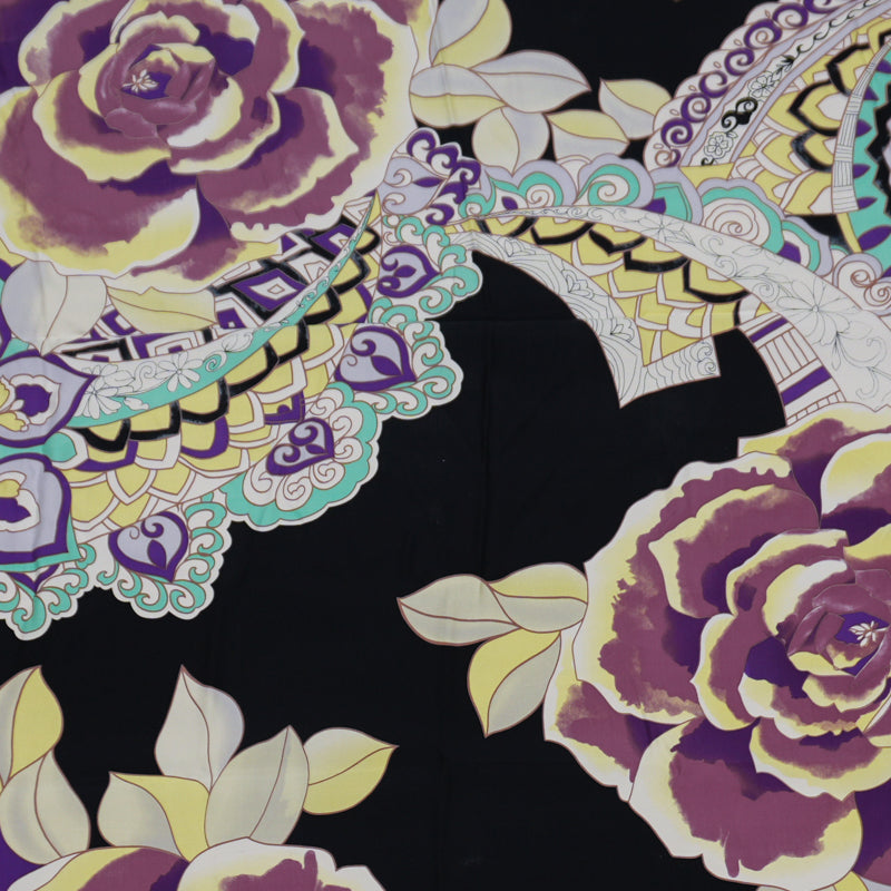 Black Silk Floral Printed Satin Woven Fabric