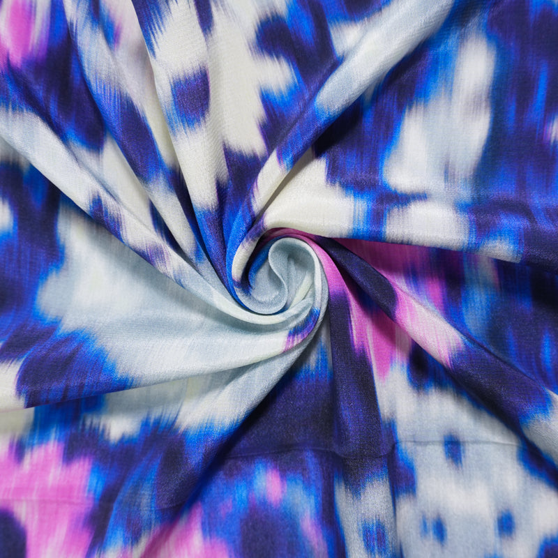 Blue Silk Abstract Floral Printed Crepe De Chine Woven Fabric