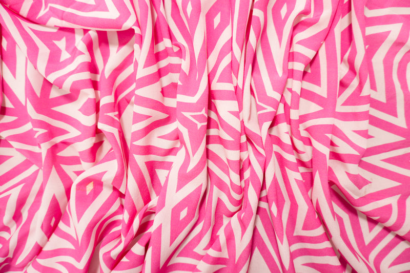 Pink Silk Abstract Geometric Printed Semi Sheer Crepe Woven Fabric