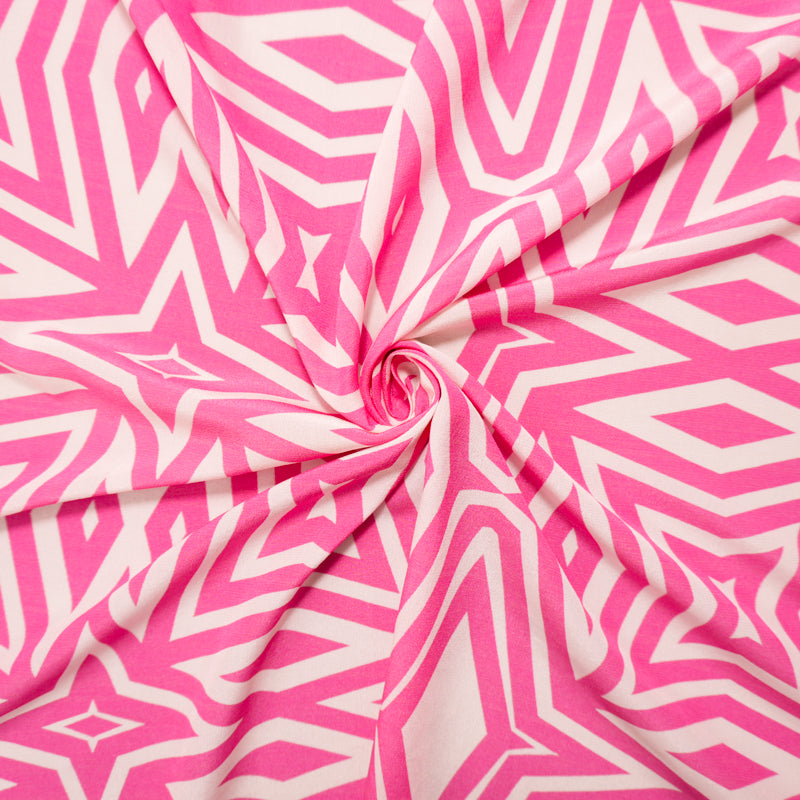 Pink Silk Abstract Geometric Printed Semi Sheer Crepe Woven Fabric