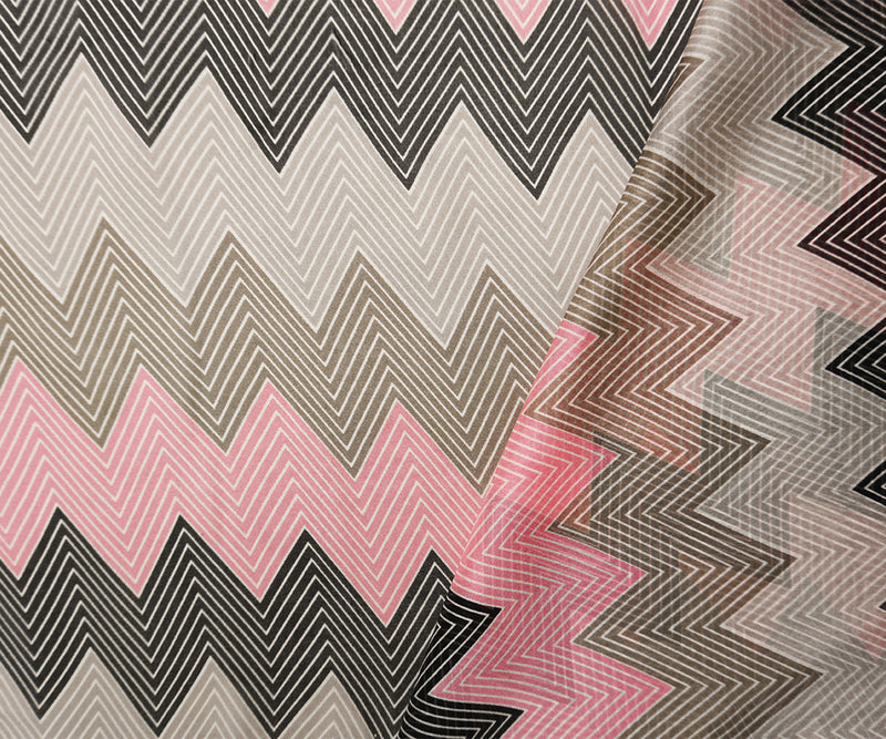 Pink-Gray-Muilti Silk Chevron Printed Chiffon Woven Fabric