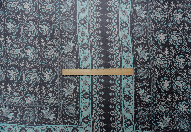 Black Silk Floral Border Printed PANEL Chiffon Woven Fabric