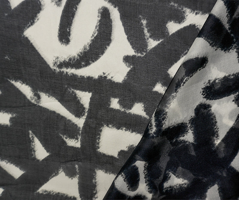 Black-White Silk Ink Abstract Printed Chiffon Woven Fabric