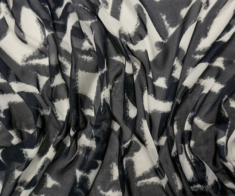 Black-White Silk Ink Abstract Printed Chiffon Woven Fabric