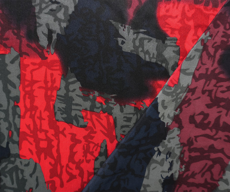 Black Silk Abstract Printed Satin Woven Fabric
