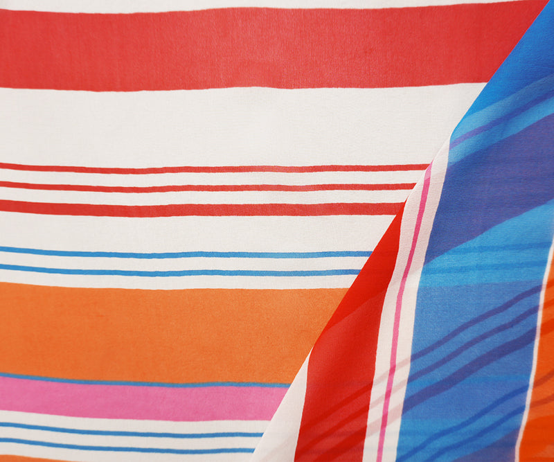 Orange-Multi Silk Stripe Printed Chiffon Woven Fabric
