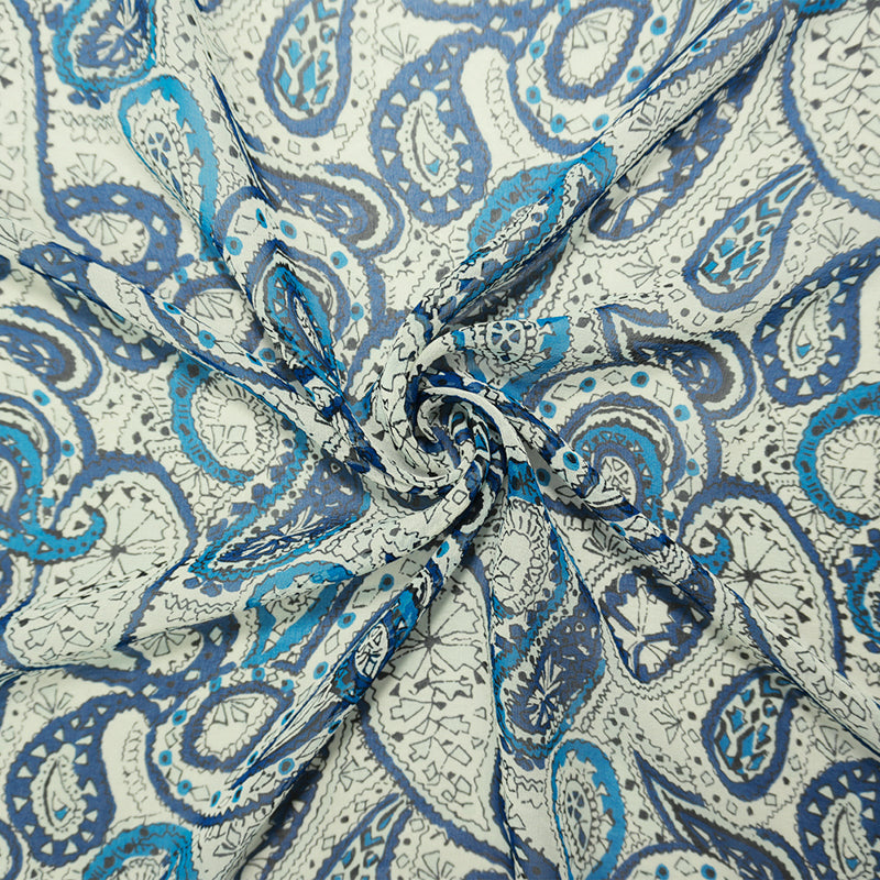Blue Silk Paisley Printed Chiffon Woven Fabric