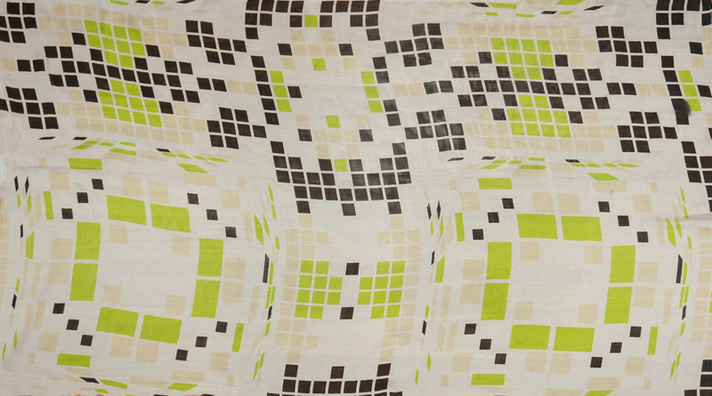 Ivory-Multi Silk Geometric Square Printed Chiffon Woven Fabric