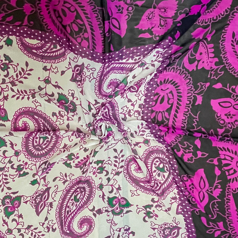 Purple Silk Border Paisley Printed Chiffon PANEL Woven Fabric