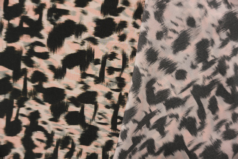 3 1/2 YD PC-Black Silk Abstract Printed Crepe De Chine Woven Fabric