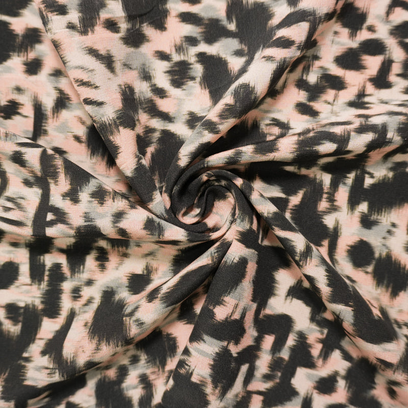 3 1/2 YD PC-Black Silk Abstract Printed Crepe De Chine Woven Fabric