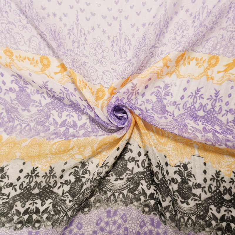 Purple-Multi Silk Floral Lace-Like Printed Chiffon Woven Fabric