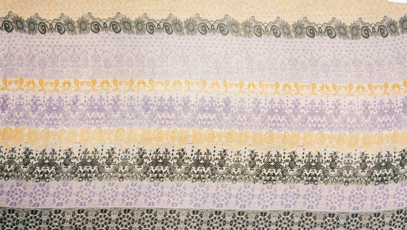 Purple-Multi Silk Floral Lace-Like Printed Chiffon Woven Fabric