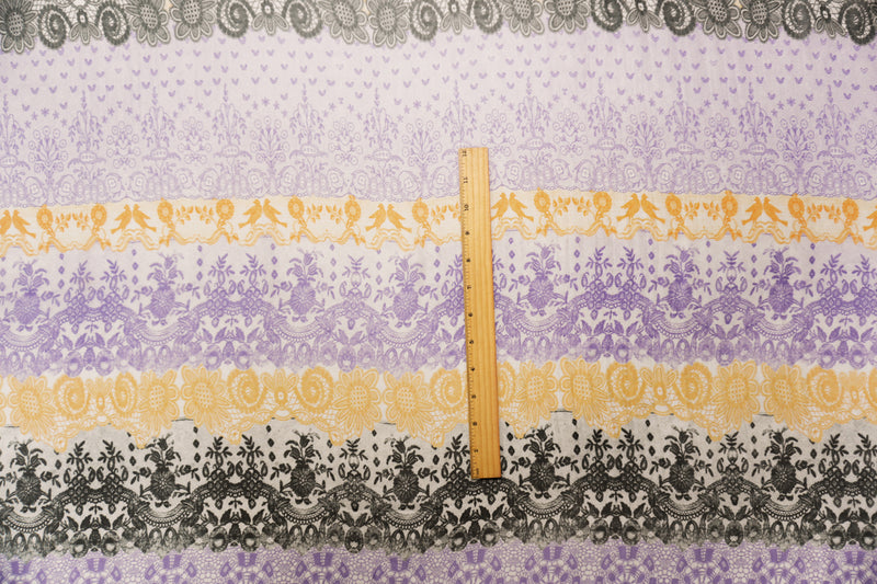 Purple-Multi Silk Floral Lace-Like Printed Chiffon Woven Fabric