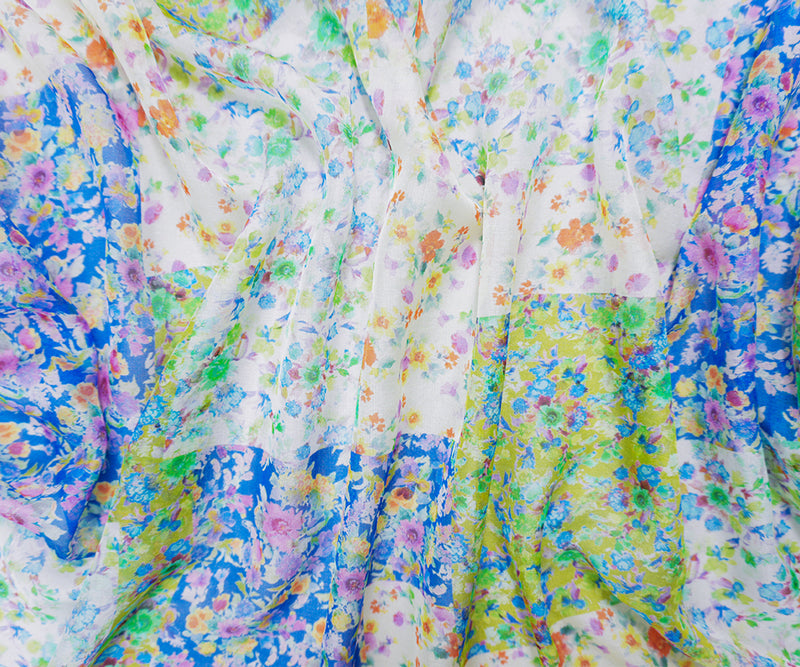 Green Silk Floral Printed Chiffon Woven Fabric