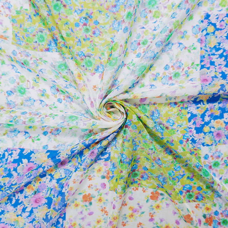 Green Silk Floral Printed Chiffon Woven Fabric