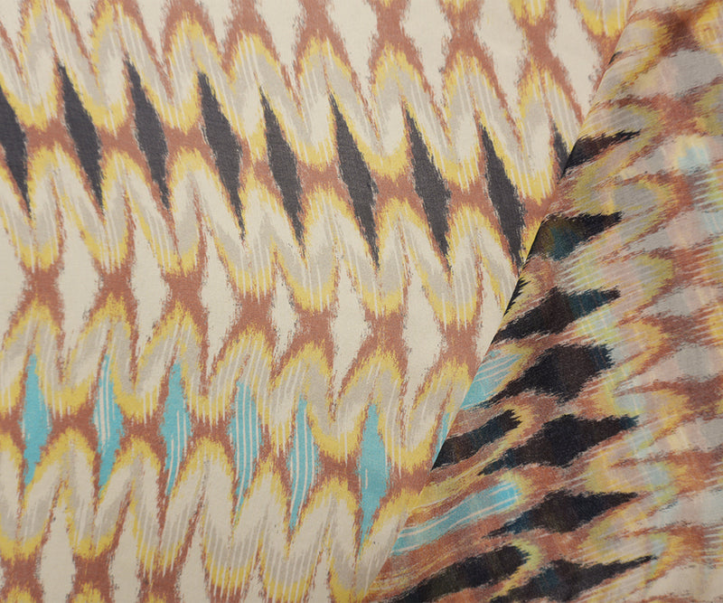 Beige-Multi Silk Ikat Printed Chiffon Woven Fabric