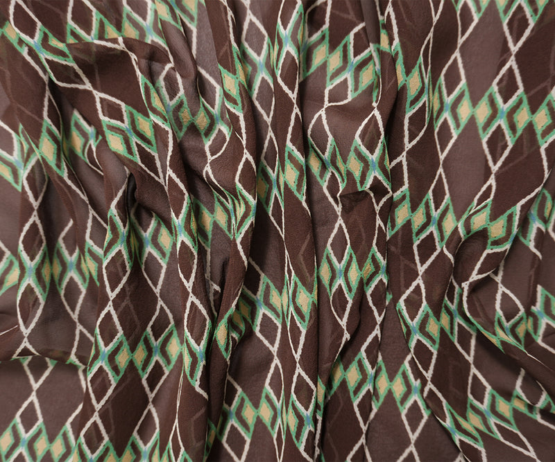 Brown-Multi Silk Diamond Lattice Printed Chiffon Woven Fabric